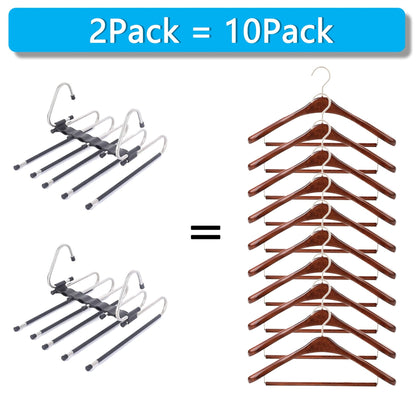 Magic Pants Hangers Space Saving - 2 Pack for Closet Multiple Layers Multifunctional Uses Rack Organizer for Trousers Scarves Slack (2 Pack with 10 Metal Clips)