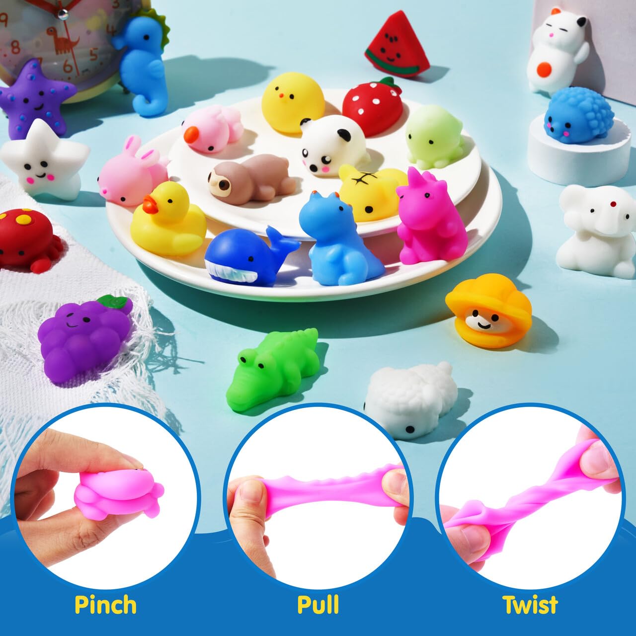 JOYIN Mochi Squishy Toys Set, Random 25 Pack Mini Mochi, Party Favors for Kids, Kawaii Squishies, Stress Relief Toys, Goodie Bags Fillers with Storage Box, Birthday Gifts, Classroom Prizes