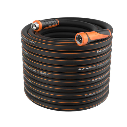 Giraffe Tools Garden Hose 100ft x 5/8", Water Hose Heavy Duty, Flexible, Lightweight Hybrid Hose with Swivel Handle, Male to Female Fittings, Burst 600 PSI