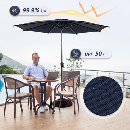 Abba Patio 9FT Lyon Outdoor Patio Umbrella Outdoor Table Umbrella with Push Button Tilt and Crank Market Umbrella 8 Sturdy Ribs UV Protection Waterproof for Garden Deck Backyard Pool Dark Blue