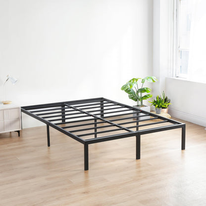 Olee Sleep 18 Inch Heavy Duty Steel Slat Anti-Slip Support, Easy Assembly Platform Bed Frame, Noise Free Steel Mattress Foundation, Maximum Storage, No Box Spring Needed, Black, Full Size