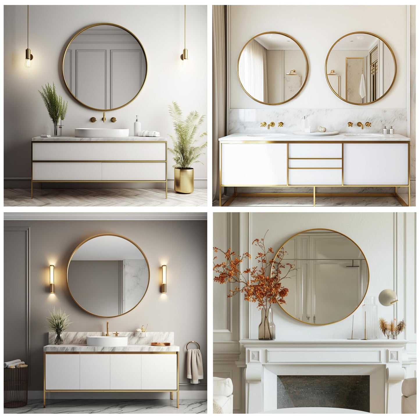 Sunniry Gold Round Mirror, 24 inch Circle Mirror, Gold Metal Frame Bathroom Mirrors, Round Wall Mounted Mirrors for Bathroom, Hallway, Living Room, Bedroom.