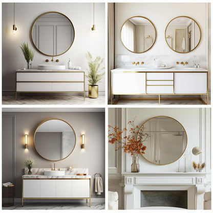 Sunniry Gold Round Mirror, 24 inch Circle Mirror, Gold Metal Frame Bathroom Mirrors, Round Wall Mounted Mirrors for Bathroom, Hallway, Living Room, Bedroom.