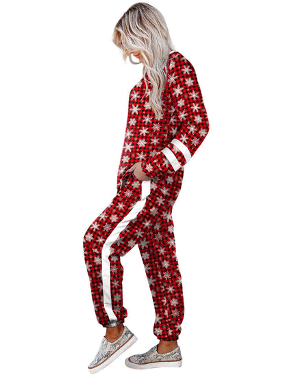 Aloodor Sweatsuits for Women Christmas Winter Outfits 2 Piece Pajamas Red Haig Snow L