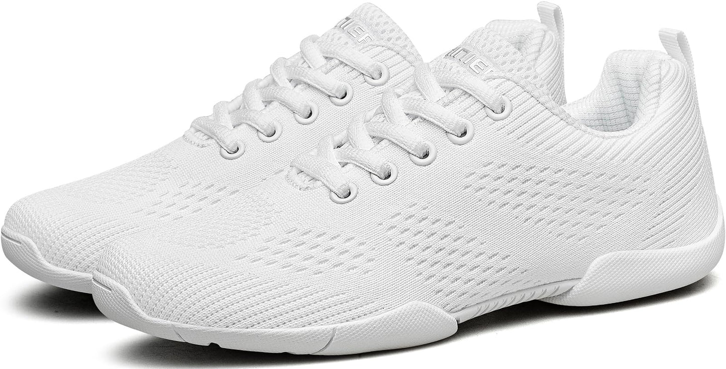 BAXINIER Girls White Cheerleading Shoes Lightweight Youth Cheer Competition Sneakers Kid Training Dance Tennis Shoes - White 3 Big Kid