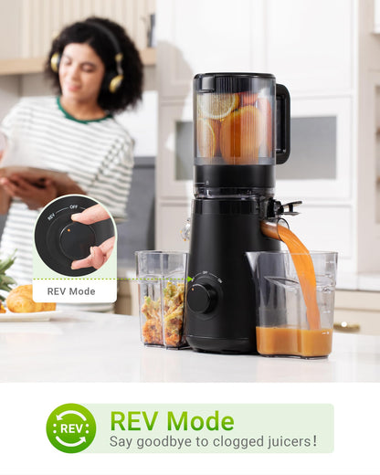 TUUMIIST Juicer Machines, Cold Press Juicer with 5.3" Extra Large Feed Chute Fit Whole Fruits & Vegetables Easy to Clean, High Juice Yield, BPA Free (Black)