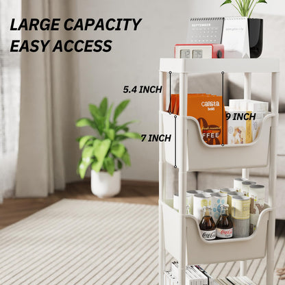 Nervure 4-Tier Plastic Rolling Utility Cart - Multifunctional Storage Cart with Lockable Wheels, Storage Cart Organizer for Bedroom, Living Room, Kitchen, Bathroom, Office, Light Gray