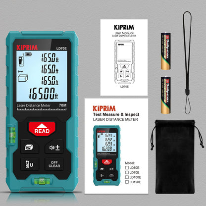 Kiprim Laser Distance Measure High Accuracy 229ft LD70E Laser Tape Measure 70M Compact Laser Measurement Tool with Larger Backlit LCD Display,ft/m/in Switching,Bubble Level