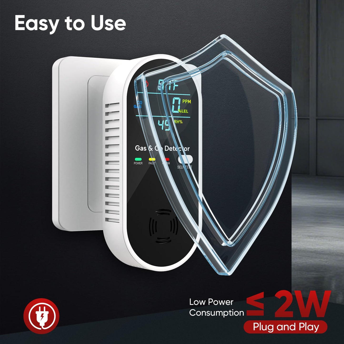 4-IN-1 Natural Gas Leak Detector & Carbon Monoxide Detectors with Natural, Propane, Co & Gas Leak Detector - Carbon Monoxide Detectors Plug in - Temperature & Humidity Detectors for Home, RV (2 Packs)