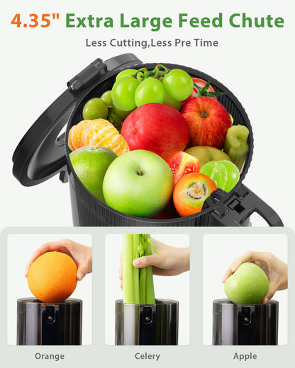 Juicer Machines, ECOSELF Cold Press Juicer with 4.35" Large Feed Chute Fit Whole Fruits & Vegetables, Juicer Machine Self Feeding Effortless for Batch Juicing, High Juice Yield, Easy to Clean