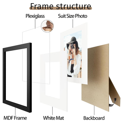 Picrit 8x10 Picture Frame Set of 12, Display 5x7 with Mat or 8x10 without Mat, Photo Frames for Wall Mounting or Table Top Display, Black