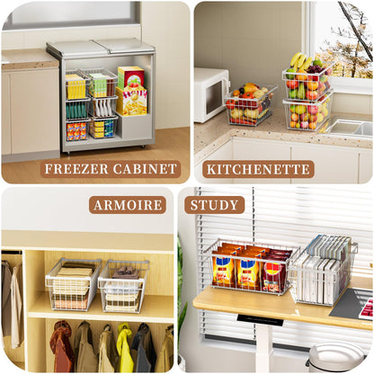 ANJUBAN Enhanced Leak-Proof Bottom - Freezer Organizer Bins ，4 Pack Stackable Deep Freezer Organizer Bins for 7 Cu.FT Small Chest Freezer，Easy Get Bottom Foods without Digging（white）