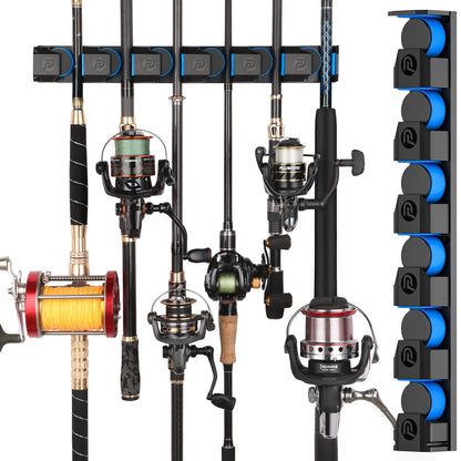 PLUSINNO Fishing Rod Holders - V6 Vertical Support for Extra Large & Heavy Fishing Rod Combos, Garage & Wall Mounted Rack Storage