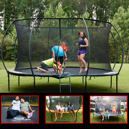 JUMPZYLLA Trampoline 8FT 10FT 12FT 14FT 15FT 16FT Trampoline with Enclosure - Recreational Trampolines with Ladder and AntiRust Coating, ASTM Approval Outdoor Trampoline for Kids