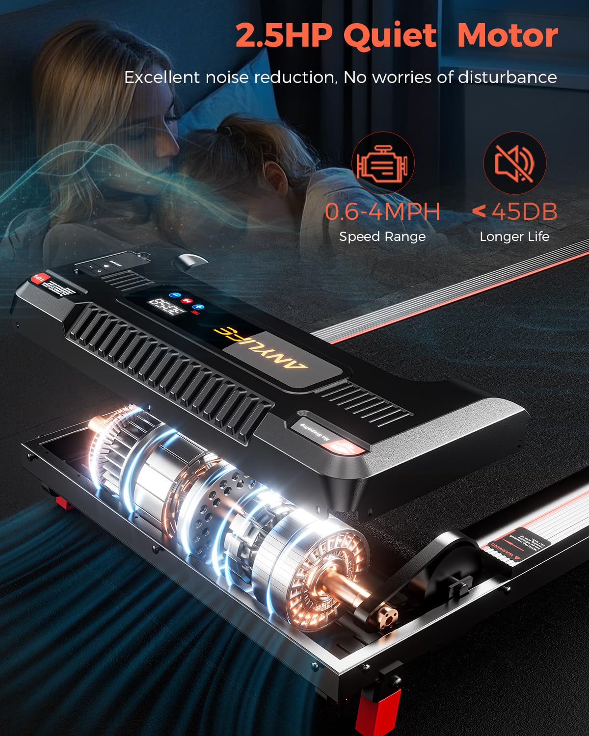 Anylife Treadmill Incline Walking Pads Under Desk 330lb Capacity, 2.5HP Portable Small Running Pad with LED Display for Home, Compact, Remote Control, Black Red