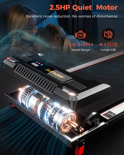 Anylife Treadmill Incline Walking Pads Under Desk 330lb Capacity, 2.5HP Portable Small Running Pad with LED Display for Home, Compact, Remote Control, Black Red