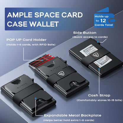 Slim Card Holder Wallet for Men, Minimalist RFID Blocking Wallet with Pop-Up Function, Ultra-Thin Design, Metal Business Card Cases holds 12+ Cards, Gifts for Men, Men's Accessories