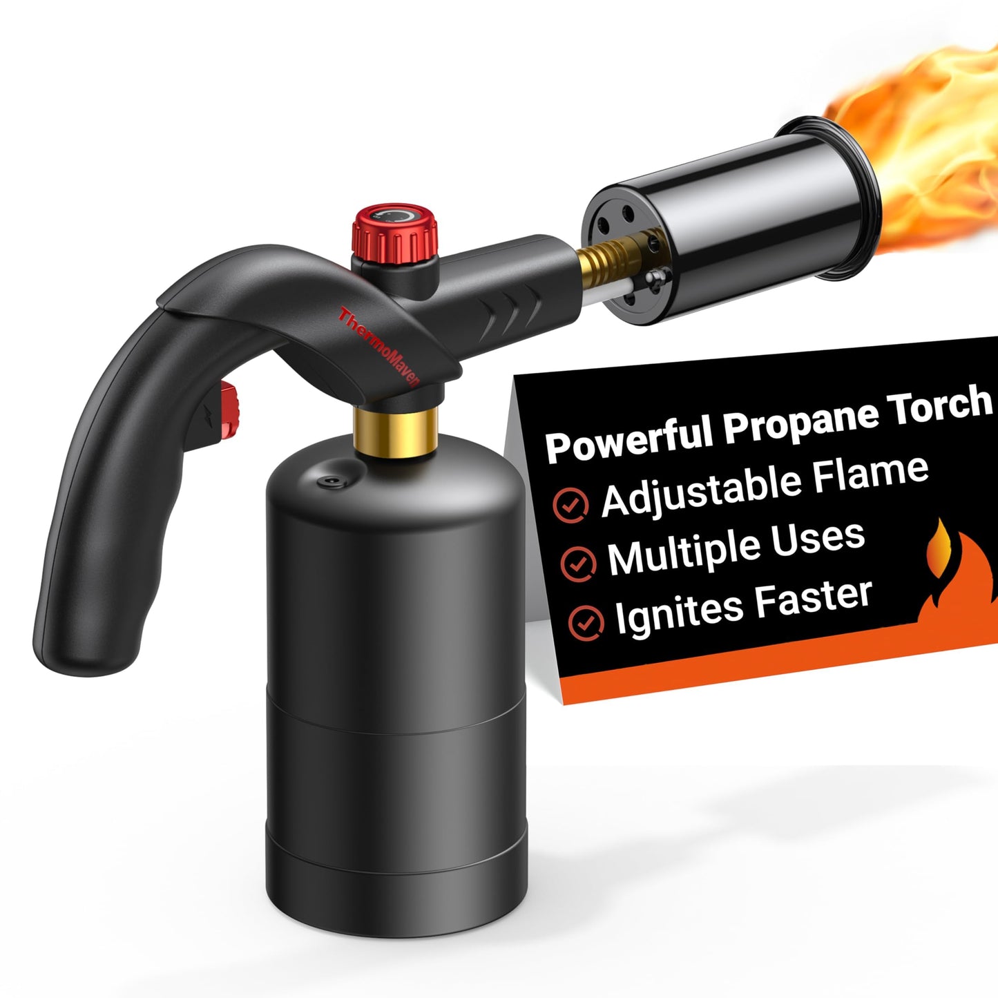 ThermoMaven Powerful Propane Torch, Kitchen Cooking Torch, Culinary Torch Lighter, Adjustable Blow Torch for Sous Vide Searing Steak, BBQ, Grill, Campfire Charcoal Starter (Propane Tank Not Included)