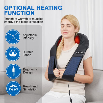 EAshuhe Neck and Shoulder Massager with Heat Shiatsu Back Massage Pillow with 3D Deep Tissue Kneading for Foot, Legs, Body Muscle - Use at Home, Office & Car