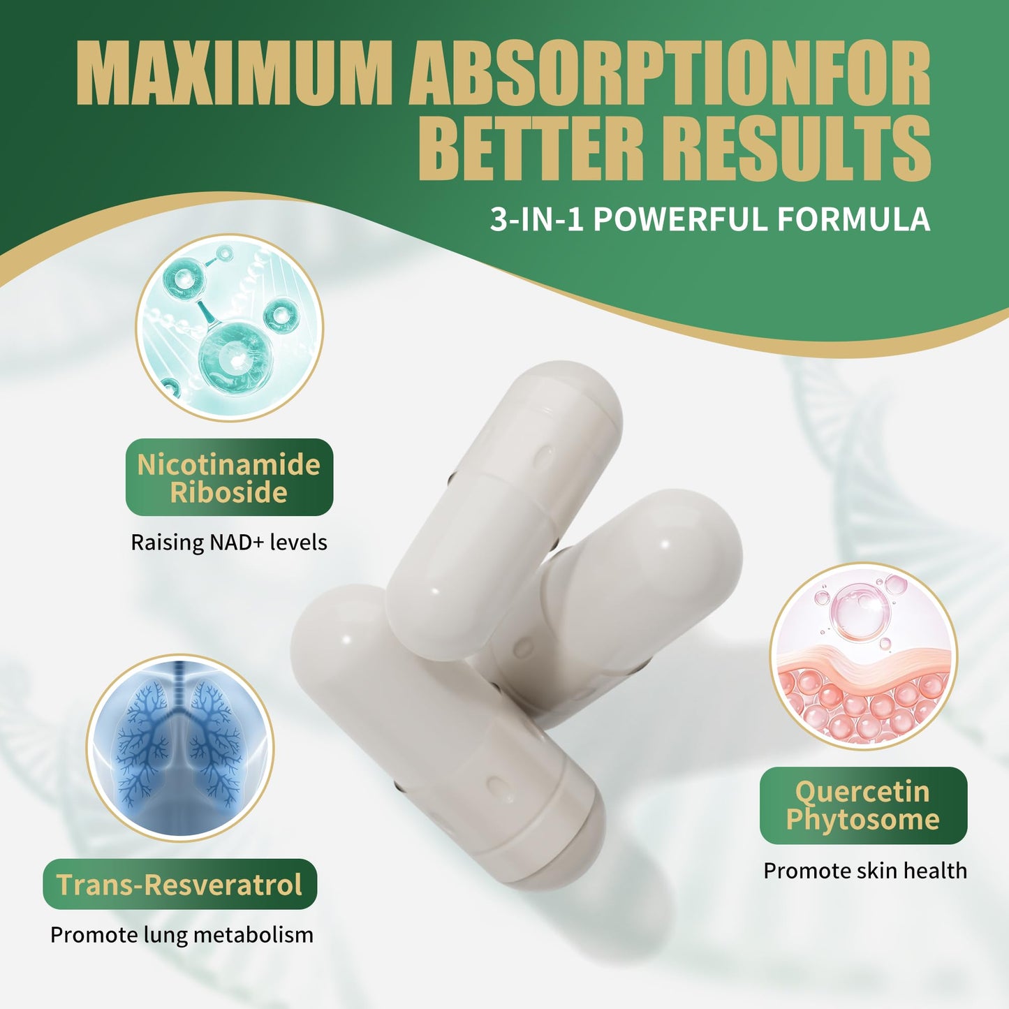 BAKAKOUL NAD Supplement - Liposomal Nicotinamide Riboside, Resveratrol, Quercetin, NAD Nicotinamide Riboside Resveratrol 900mg, NAD+ Supplement for Men and Women, 80 Capsules 1 Pack