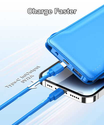 TG90° 10000mah Power Bank Portable Charger with Built-in Cables, Portable Phone Charger Battery Backup Compatible with iPhone16/15 and Android Phones