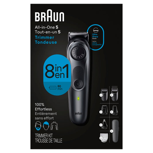 Braun All-in-One Style Kit Series 5 5471, 8-in-1 Trimmer for Men with Beard Trimmer, Body Trimmer for Manscaping, Hair Clippers & More, Ultra-Sharp Blade, 40 Length Settings, Waterproof