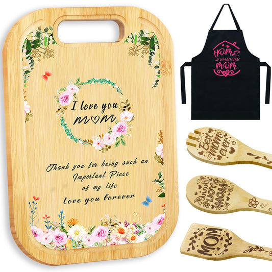 yesaior Great Gifts for Mom, Printed with Mother's Poem Wooden Cutting Boards 12 x 9", Mom Birthday Kitchen Gifts from Daughters Son,Kitchen Present Cutting Board Set to My Grandma Mom Gift