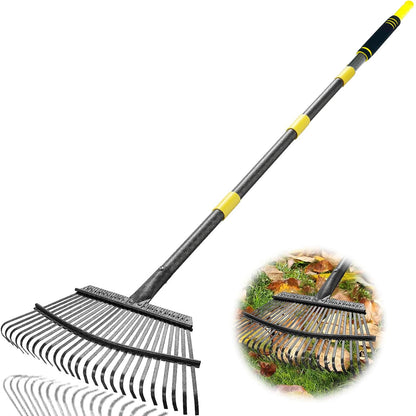 Coopvivi Garden Leaf Rakes, 6FT Rake for Lawns Heavy Duty 25 Metal Tines 18.5 inch Wide, Adjustable Steel Handle, Rakes for Leaves, Gathering Shrub, Grass, Flower Beds