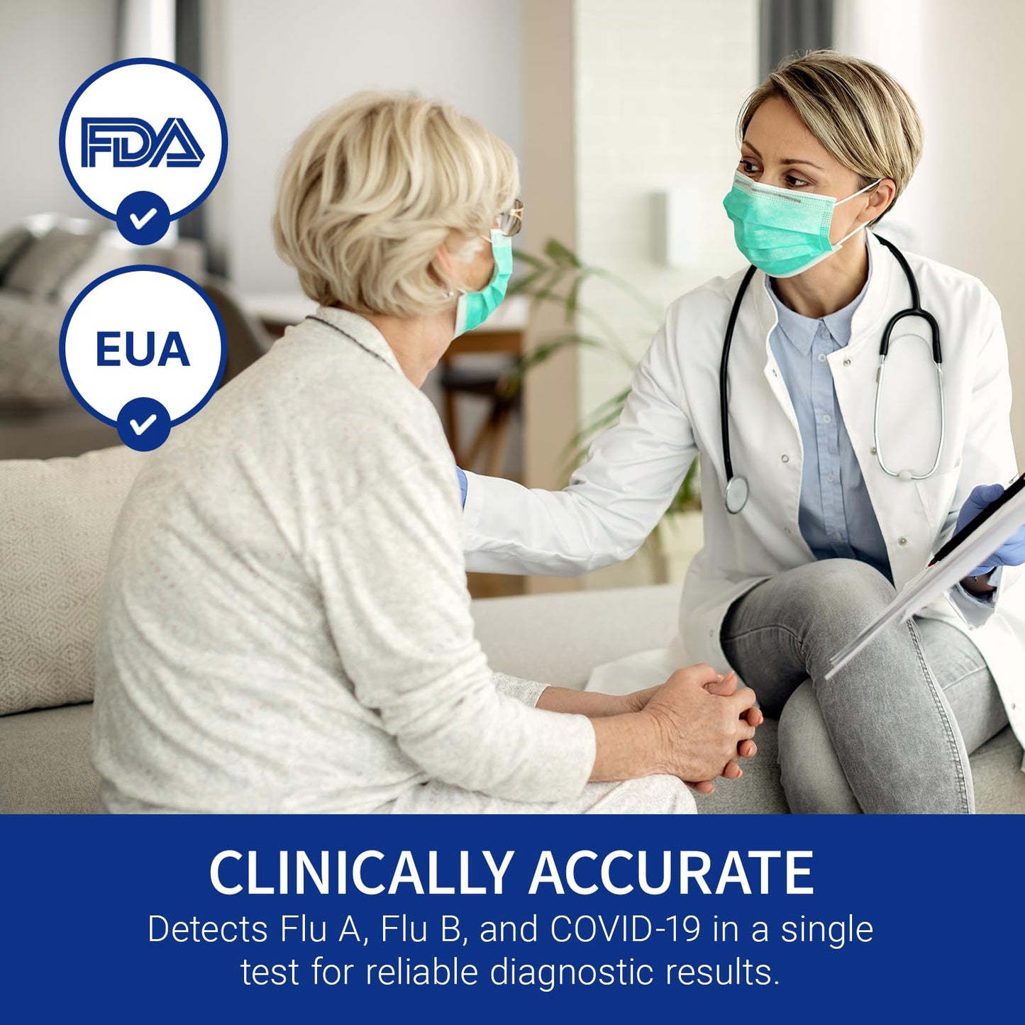 CorDx TyFast 10 Mins Flu A/B & Covid 19 Multiplex Rapid Test, Results in 10 Minutes—Precision Skip The 15 Wait, EUA Authorized, at Home 3 in 1 Combo Kit, 5 Tests, Use-Friendly & No Discomfort