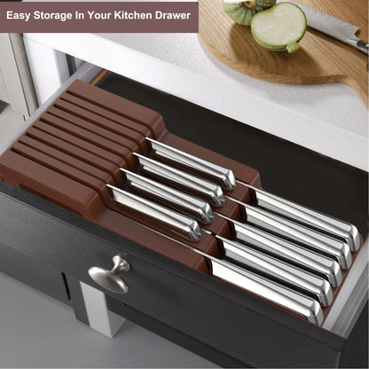 imarku Knife Set, 10 PCS Japanese Stainless Steel Knife Block Set, Kitchen Knife Set with Wooden Drawer Organizer, Drawer Knife Set,Dishwasher Safe, Chef Knife Set, Best Christmas Gifts for Women Men