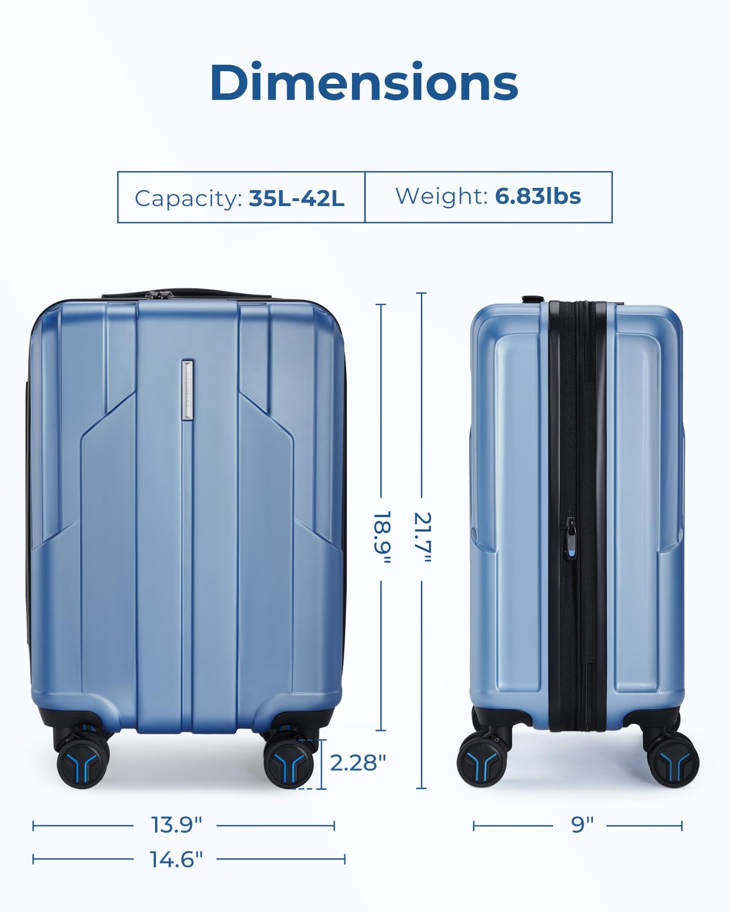 BAGSMART Carry On Luggage 22x14x9 Airline Approved, 1OO% PC Hardside Expandable Luggage with TSA Lock, 20 Inch Travel Suitcase with Spinner Wheels, Black