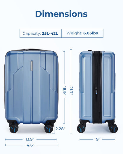 BAGSMART Carry On Luggage 22x14x9 Airline Approved, 1OO% PC Hardside Expandable Luggage with TSA Lock, 20 Inch Travel Suitcase with Spinner Wheels, Black