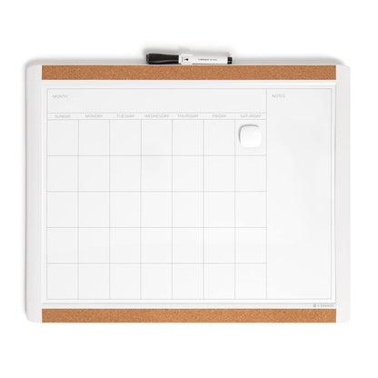 U Brands Magnetic Dry Erase Calendar Board, 20"x16", White Pin-It Frame, includes Marker and Magnet