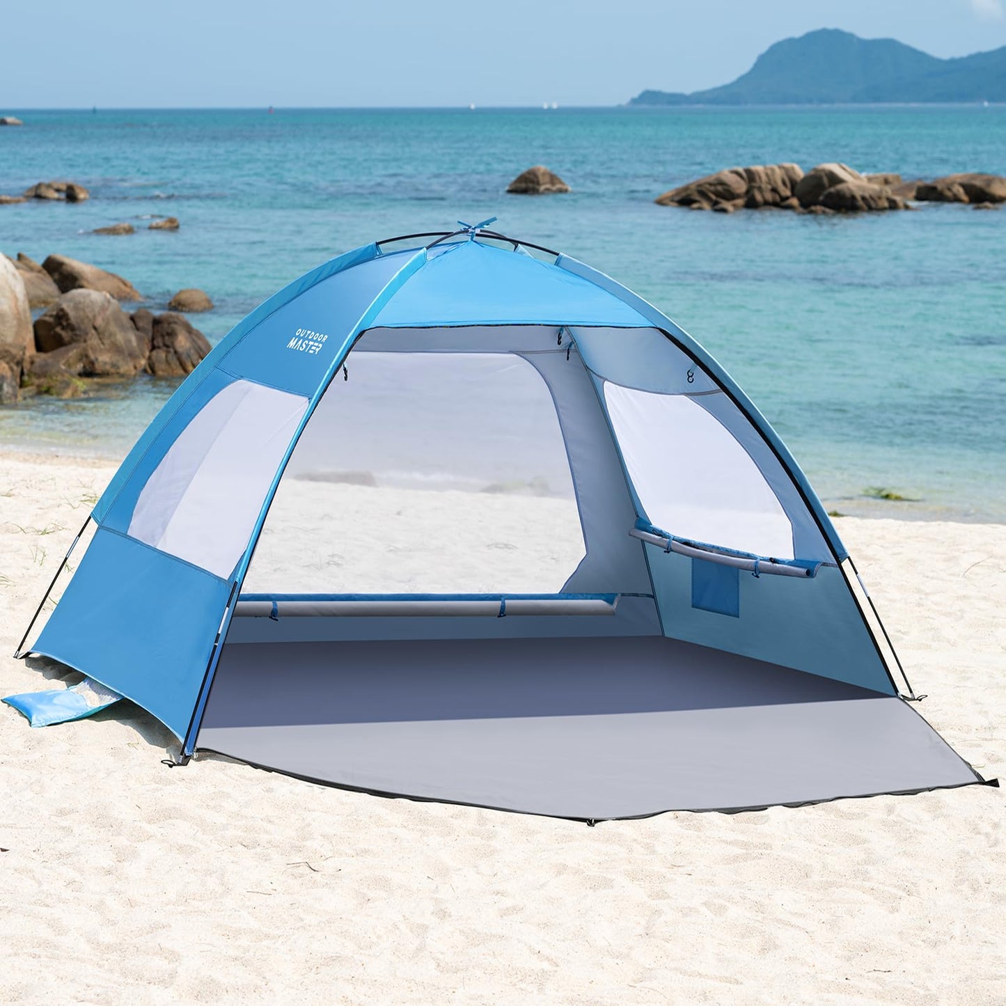 OutdoorMaster Beach Tent for 3/4 Person - Easy Setup Sun Shade Shelter, Portable Beach Shade Sun Canopy with UPF 50+ UV Protection, Removable Skylight Family Size - 3 Person Blue