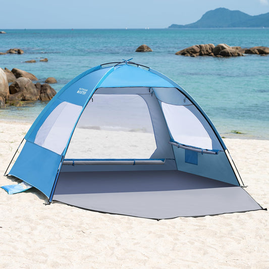 OutdoorMaster Beach Tent for 3/4 Person - Easy Setup Sun Shade Shelter, Portable Beach Shade Sun Canopy with UPF 50+ UV Protection, Removable Skylight Family Size - 3 Person Blue