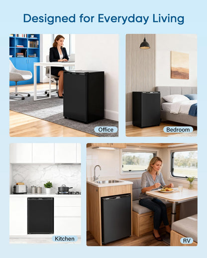 Feelfunn 3.0 Cu.ft Upright Freezer - Compact Mini Freezer with 7 Adjustable Thermostat, Removable Shelves, Reversible Single Door, 360°Uniform Cooling Small freezer for Home Office Kitchen Dorm, Black