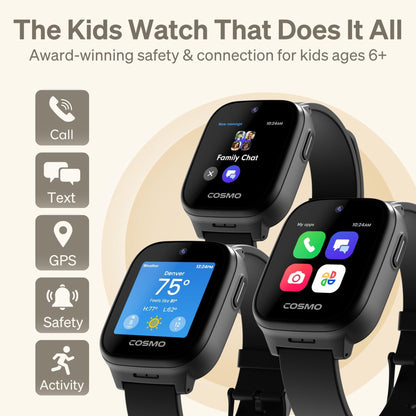 JrTrack 5 Kids Smart Watch by Cosmo | Best Kid-Safe Phone Watch | Precision Real-Time GPS Tracking | Call, Text, Activity, School Settings | Spotify Music | Parental Controls | SOS & Safety Alerts