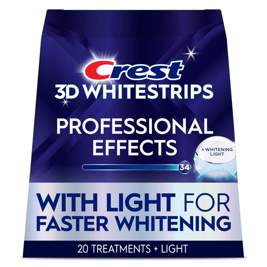 Crest 3D Whitestrips Professional Effects + LED Light – Teeth Whitening Kit, 1 Light + 20 Treatments, Each with 1 Upper/1Lower, 40 Strips – Crest 3DWhite Teeth Whitening Strips