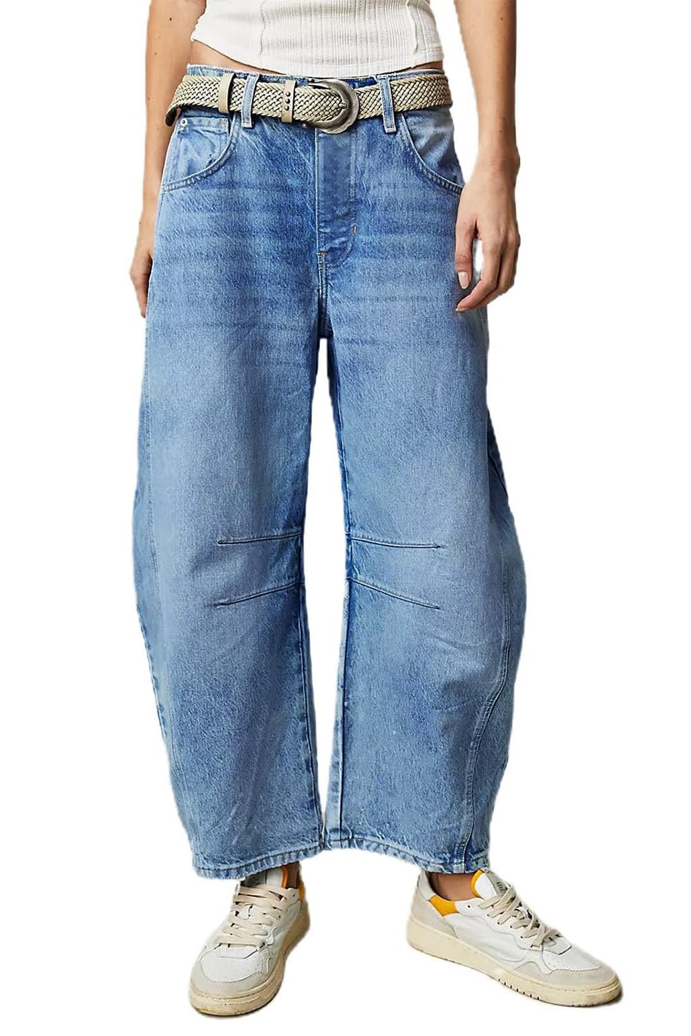 Allimy Womens Jeans High Waisted Mid Rise Baggy Loose Fit Ankle Barrel Leg Y2K Boyfriend Horseshoe Cropped Wide Leg Jeans for Women Trendy 2025 Denim Capri Pants Women Navy Blue Size 8