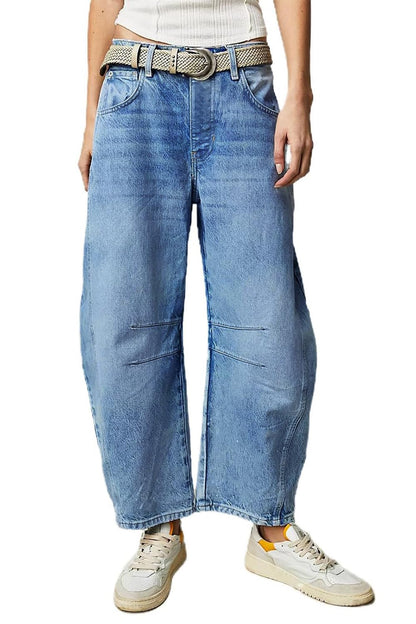 Allimy Womens Jeans High Waisted Mid Rise Baggy Loose Fit Ankle Barrel Leg Y2K Boyfriend Horseshoe Cropped Wide Leg Jeans for Women Trendy 2025 Denim Capri Pants Women Navy Blue Size 8