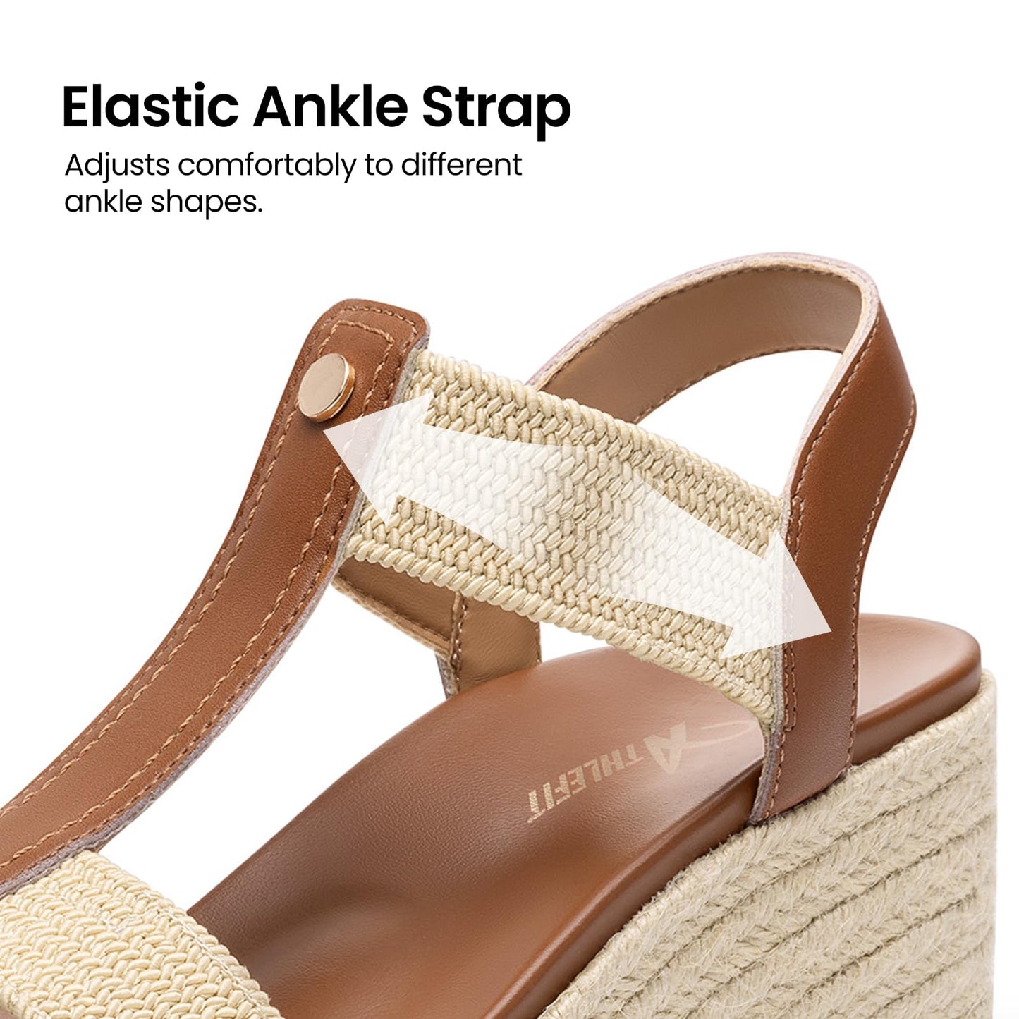 Athlefit Espadrille Wedge Sandals for Women Platform Comfortable Dressy Casual Open Toe Elastic Strap Brown Sandals with Arch Support for Summer Walking Size 8.5