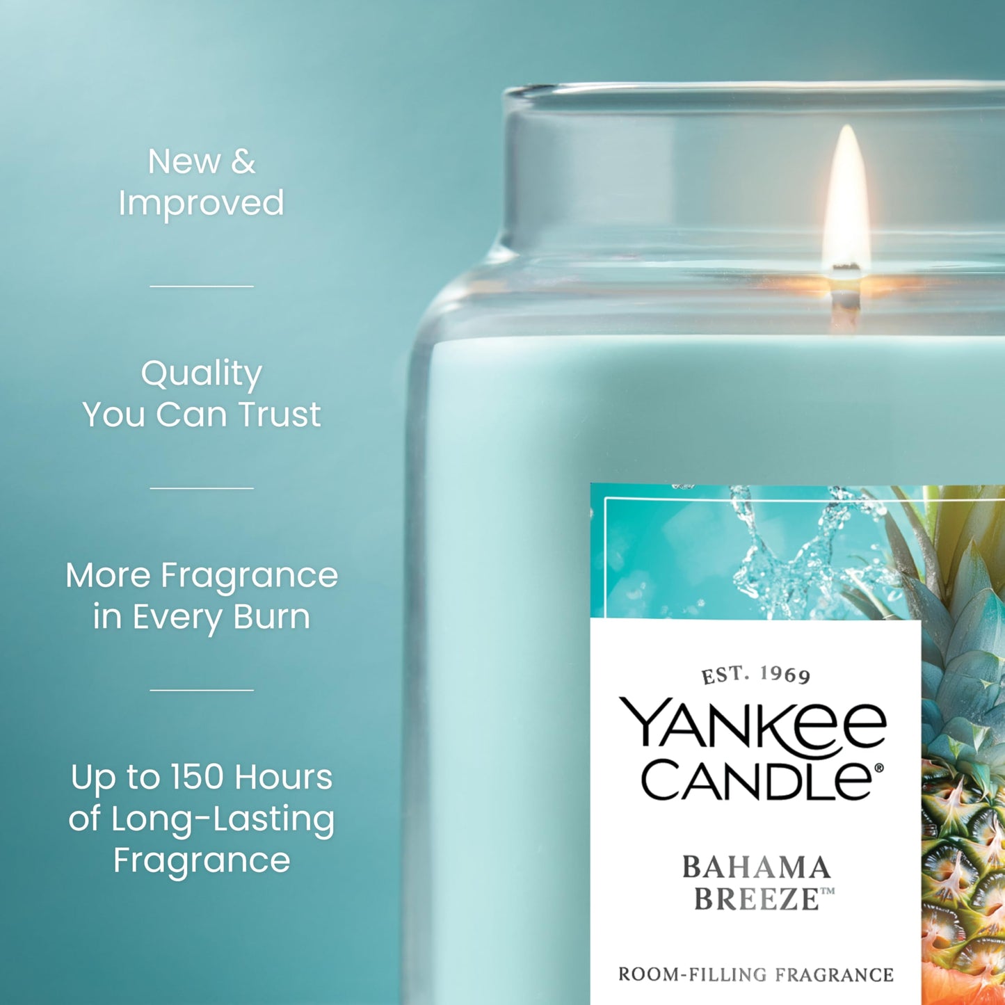 Yankee Candle Large Jar Scented Candle with up to 150 Hour Burn Time, Premium Plant Wax Blend for Consistent Burn, 22 oz Jar Candle with Room Filling Fragrance, Bahama Breeze