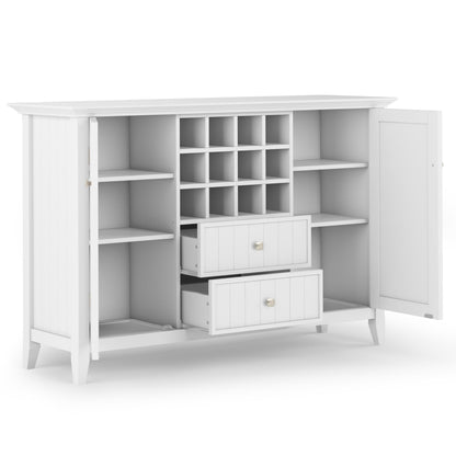 SIMPLIHOME Bedford Buffet - 54 inch Wide Solid Wood 3-Door Sideboard Buffet with Wine Rack in White, Transitional Cabinet for Dining Room or Kitchen with Adjustable Shelves