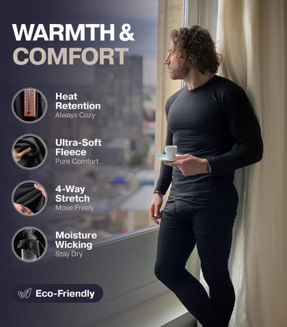 Thermajohn Long Johns Thermal Underwear for Men Fleece Lined Base Layer Set for Cold Weather (Large, Black)