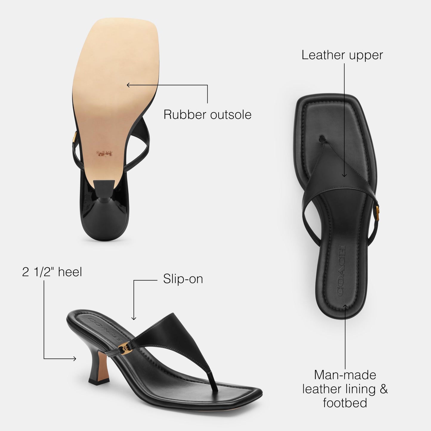 Coach Women's Heritage Hardware Thong Sandal Platform, Black, 8