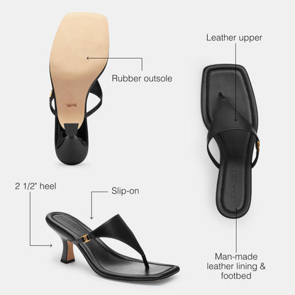 Coach Women's Heritage Hardware Thong Sandal Platform, Black, 8