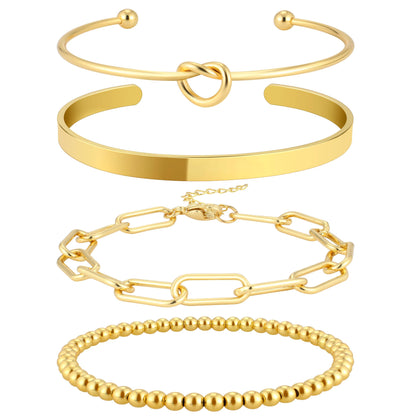 Reoxvo Gold Stack Bracelets for Women 14K Gold Plated Bangle Cuff Bracelet Set for Women Dainty Gold Charm Bracelets Jewelry Accessories Gifts for Women Trendy Stuff