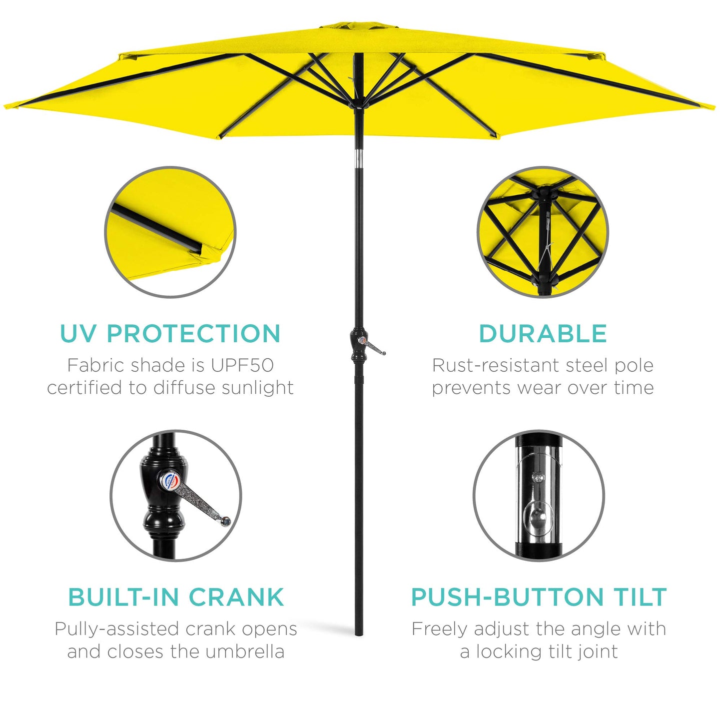 Best Choice Products 10ft Outdoor Table Compatible Steel Polyester Market Patio Umbrella w/Crank and Easy Push Button Tilt - Yellow