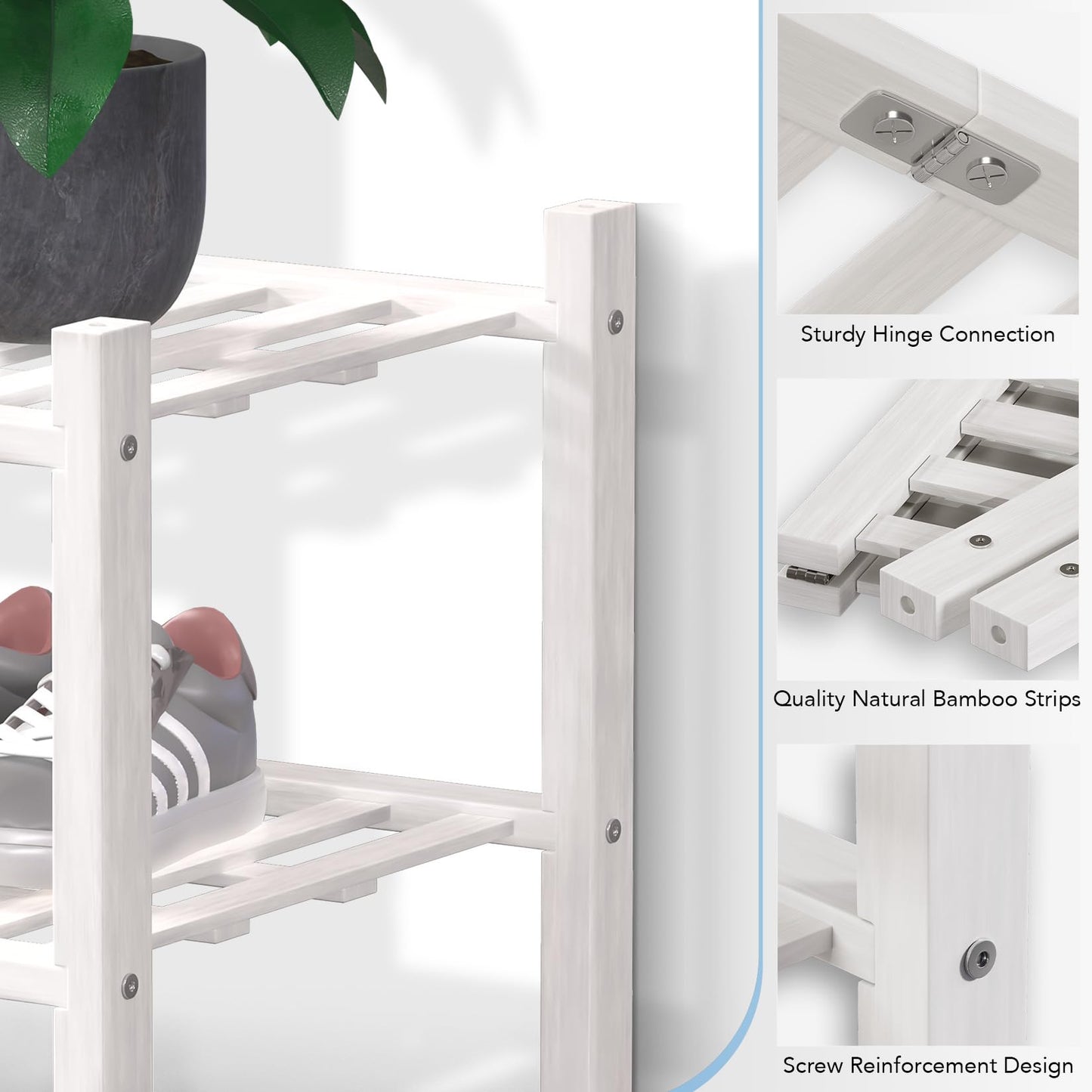 Haddockway Long 2 Tier Bamboo Shoe Rack Storage Organizer, Multifunctional Free Standing Stackable Shoe Shelf with Grid Panel for Closet,Hallway,Entryway,Small Space 34.2"x11"x13"