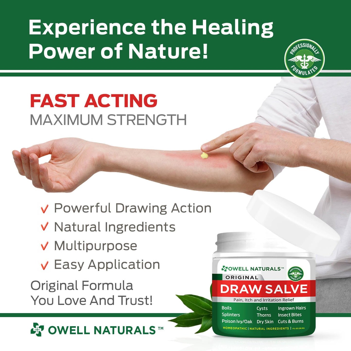 OWELL NATURALS Drawing Salve Ointment Fast Acting Formula for Skin, Splinters, Ingrown Hairs, Boils & Cyst, Bug Bites, bee Sting, Mosquito bite Itch, Poison Ivy (2 Pack)